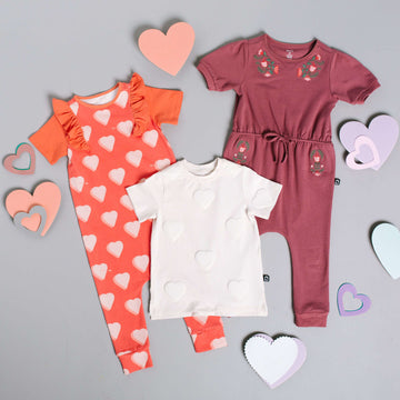 Short Sleeve Ruffle Rag Romper - 'Hearts & Arrows'