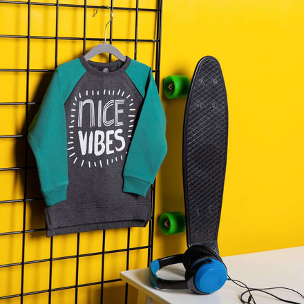 Kids Crewneck Sweatshirt - 'Nice Vibes' - Charcoal