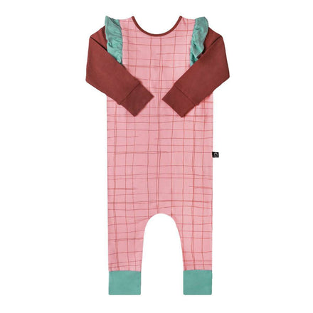 Long Sleeve Ruffle Rag - 'Sketchy Grid' - Blossom Pink