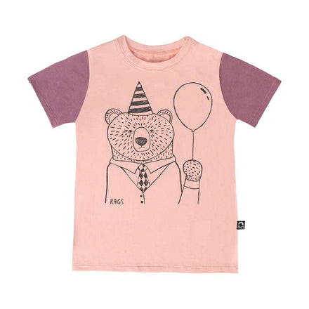 Short Sleeve Tee - 'Party Bear' - English Rose