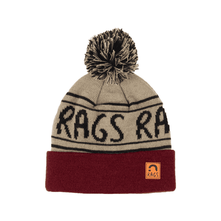 Adult Pom Beanie - 'Tan & Maroon'