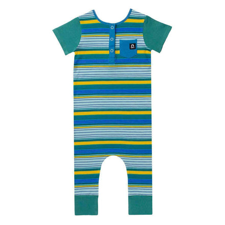 Short Sleeve Henley Rag - 'Southwestern Stripe' - Jungle Green