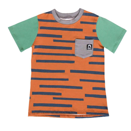 Short Sleeve Chest Pocket Tee - 'Marker Stripe' - Sudan Brown