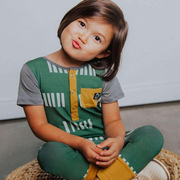 Short Sleeve Henley Rag - 'Tallies' - Myrtle Green