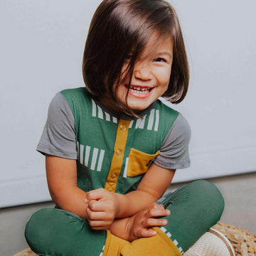 Short Sleeve Henley Rag - 'Tallies' - Myrtle Green