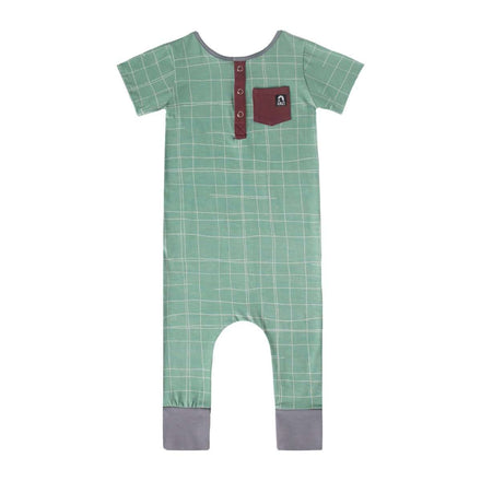 Short Sleeve Henley Rag - 'Partial Grid' - Granite Green