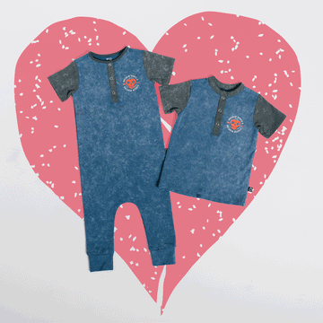 Short Sleeve Henley Rounded Kids Tee - 'Breakin Bones' - Washed Stellar