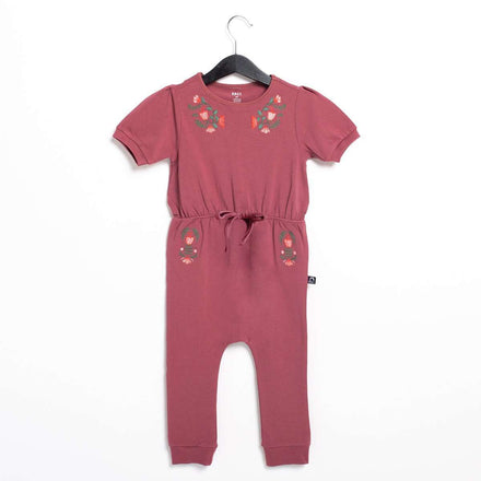 Puff Sleeve Gather Waist Rag Romper - 'Floral Embroidery' - Roan Rouge